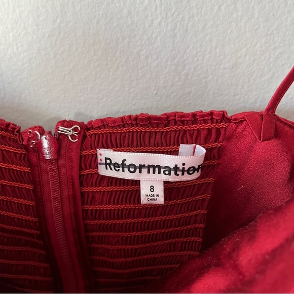 Reformation Frankie Silk Dress Red Rosette Size 8 NWOT - Picture 7 of 11